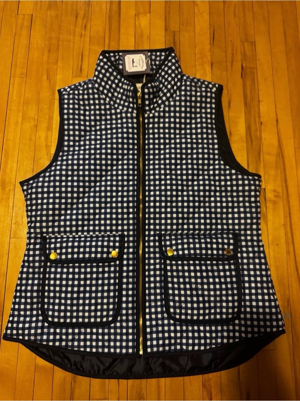 Navy & White Gingham Quilted Vest
